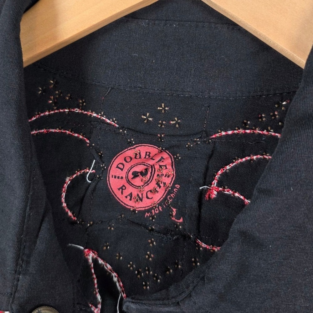 Double D Ranch Womens Western Shirt Black Red Studded Embroidered Snap Front L - Picture 3 of 10